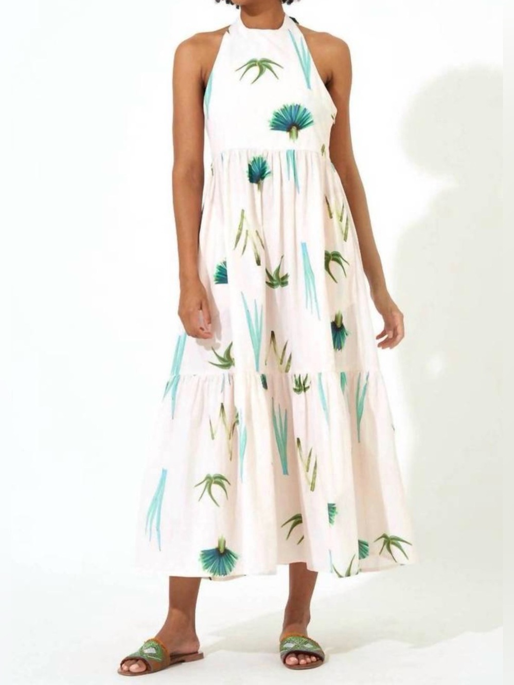 OLIPHANT Cotton Halter Maxi Dress in Greenfrond Sz M